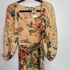 FARM Rio Cream Floral Long Sleeve Dress